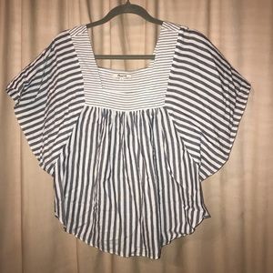Madewell Grey and White Striped Blouse